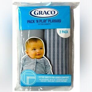 Set of 2 Graco Pack ‘n Play Playard fitted sheets fits most Pn’P stripes gray